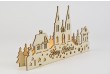 Dřevěná vánoční dekorace s vesničkou, 10 LED, baterie, časovač, 3D efekt
