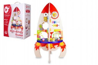 Hrací stůl dřevo edukační raketa 37x62x37cm pro nejmenší v krabici  32x45x20cm