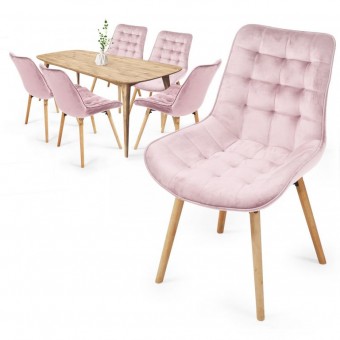 MIADOMODO Sada prošívaných jídelních židlí, růžová, 6 ks